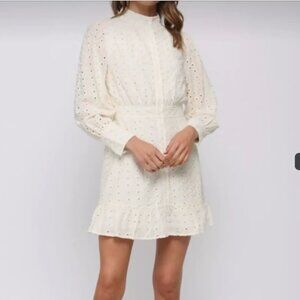 FATE Women's Dress Short Eyelet Long Sleeves Ivory Cottage Core Victorian Look